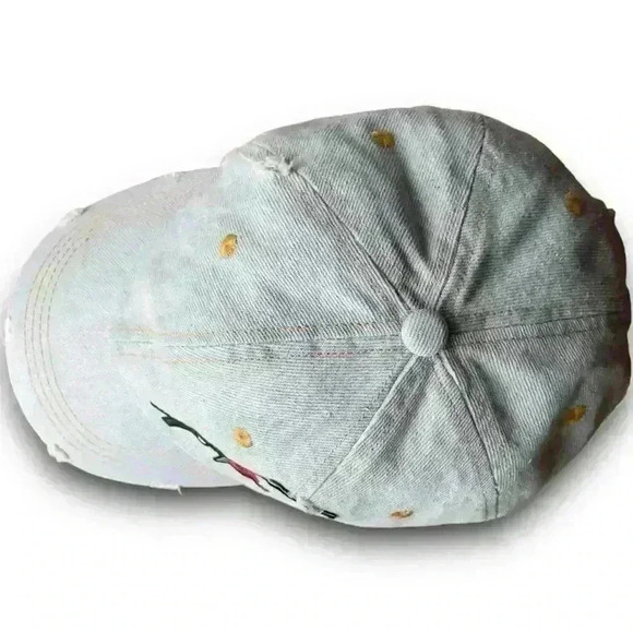 Denim Distressed Womens Washed Denim David & Young Baseball Cap Rose Embroidered - Picture 8 of 11